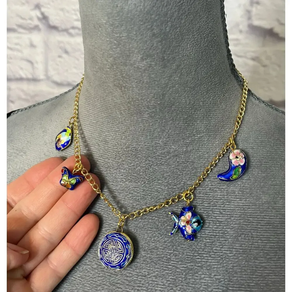 Handmade Upcycled Vintage Cloissone Charm Necklace
